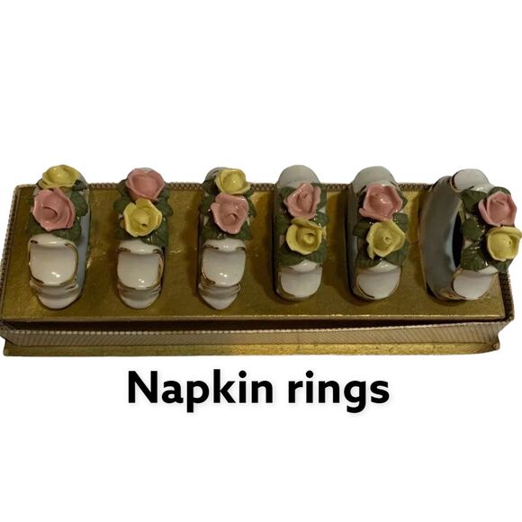 Vintage rose napkin holders set of six with box - Picture 1 of 8